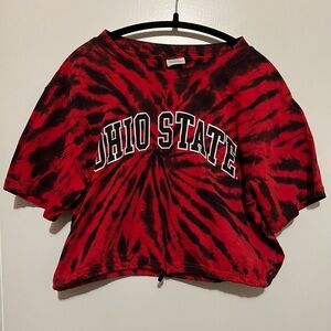 Pink Victoria’s Secret Ohio State Red and Black Tie Dyed Cropped Top